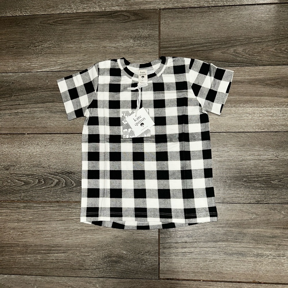 NWT Kate Quinn Black And Beige Gingham Short Sleeve Boxy Tee size 2T Or 4T. - Picture 1 of 7